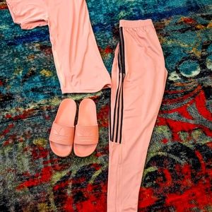Adidas pants, T-shirt and sandals